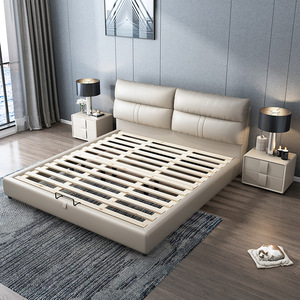 Letto Matrimoniale 1.8m con Struttura in Legno Massello, Rivestimento in Microfibra, Contenitore Alto, Design Nordico Moderno Minimalista, Letto Nuziale - Product Image 2