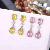Boucles d'oreilles pendantes de luxe Gaovo en forme de poire, en cristal rose et zircon cubique, plaquées argent, pour mariée et femme