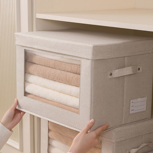 Clothing Organizer <b>Storage</b> Box With Front Window Gray Foldable Rectangular <b>Clothes</b> <b>Storage</b> Container For Home Use - Product Image 3