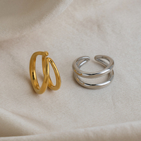 Bague ouverte à double boucle de style européen, plaquée or 18 carats, minimaliste, décorative pour femmes