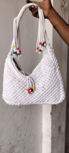 <b>White</b> Bohemian Macrame <b>Shoulder</b> <b>Bag</b> Single Strap Beaded Tassel Open Closure Summer Travel Hollow Out - Product Image 1