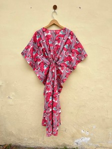 Caftán Indio de Algodón con Estampado de Plumas, Estilo Informal, para Mujer, Damas de Honor, Largo hasta la Rodilla, con Cordón Ajustable, Ligero, para Invierno - Product Image 6