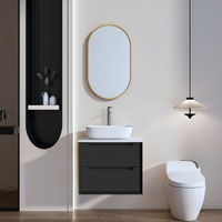 Meuble-lavabo mural moderne en contreplaqué laqué, écologique, avec vasque simple et miroir