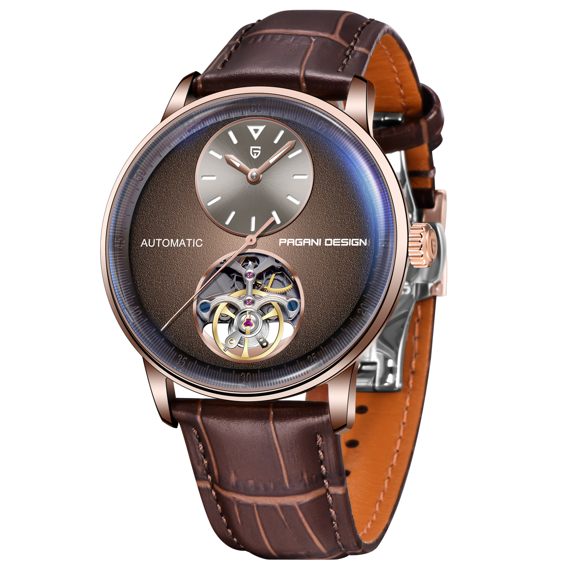 Gold-plated coffee-colored leather belt