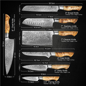 Ensemble de couteaux de cuisine en acier Damas de haute qualité, collection de couteaux de cuisine multi-pièces avec manche en bois, couteau professionnel - Product Image 3