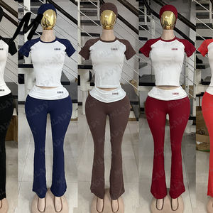 2025 Set da donna Loungewaer con Logo personalizzato in cotone ghepardo leopardato con stampa donna 2 pezzi pantaloni svasati Set 2025 autunno inverno - Product Image 6