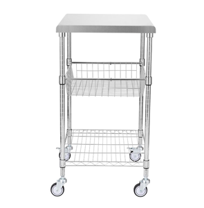 Stainless Steel Utility Cart Three Tier Storage Rolling Trolley Kitchen Organizer Mobile Cart with Lockable <b>Wheels</b> Durable Wire - Product Image 2