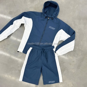 Ventes en gros personnalisées de vestes coupe-vent roses, sweats à capuche zippés et shorts en nylon, ensembles de jogging légers en deux pièces, ensembles de shorts coupe-vent - Product Image 6