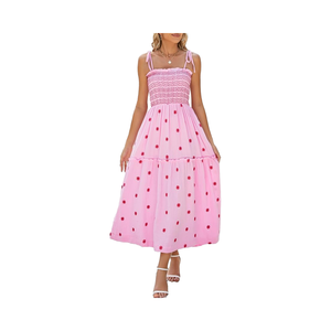 Женское розовое платье макси с рюшами на бретелях – с возможностью нанесения логотипа, цветочный принт, естественная талия, OEM ODM, летняя одежда для выпускного вечера и вечеринок (размеры США/ЕС) - Product Image 2