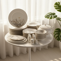 Service de table de luxe moderne en porcelaine fine dorée de 60 pièces / Ensemble d'assiettes en céramique écologique pour 12 personnes