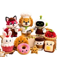 Ensemble de jouets en peluche personnalisés pour boulangerie-café, mascotte en peluche renard, lion, lapin, robot, beignet, café, pain