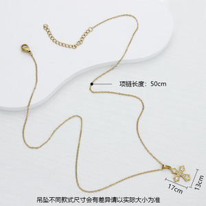สร้อยคอจี้รูปดอกไม้และไม้กางเขนสแตนเลสสตีลเคลือบทอง 18K PVD |   พลอยเทียมสร้างในห้องปฏิบัติการ |   กันน้ำ ป้องกันอาการแพ้ สำหรับผู้หญิง - Product Image 4