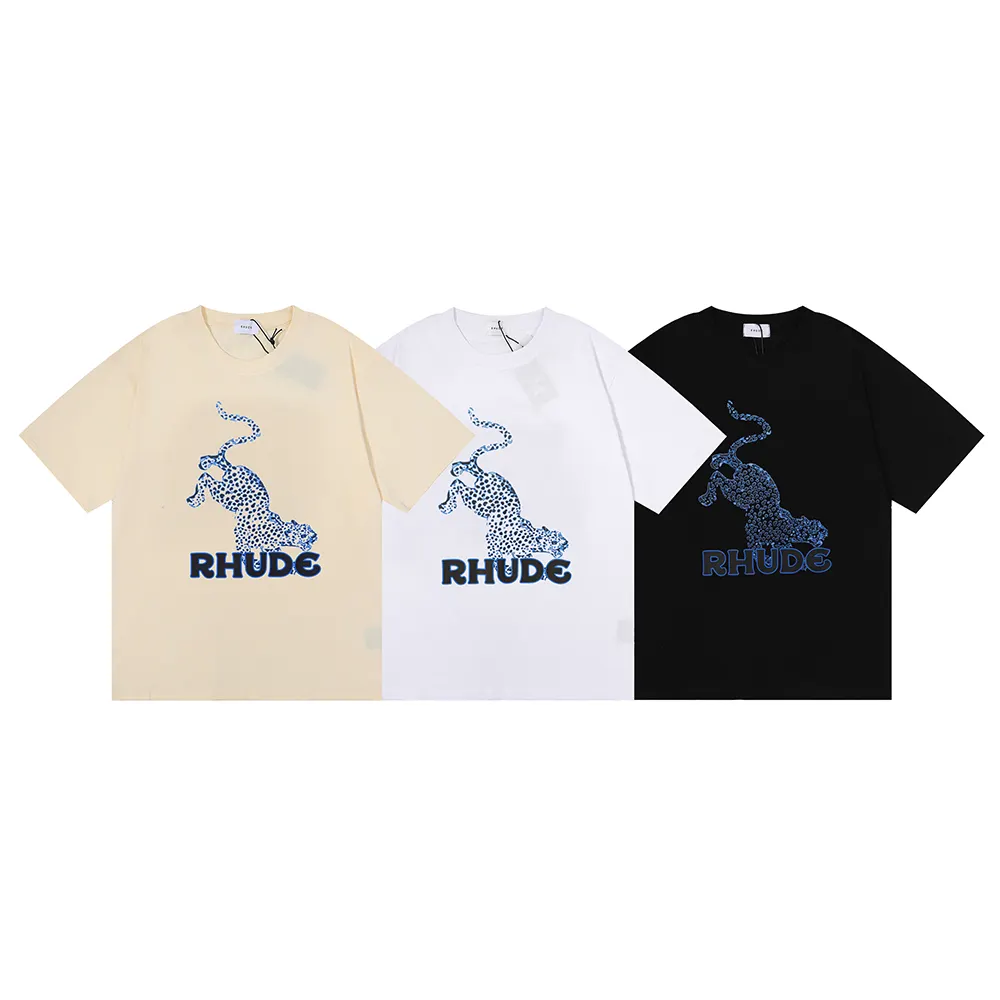 RHUDE 2022 New Leopard Printed t shirts for man t-shirts for men 100cotton designer t shirt famous brands for men