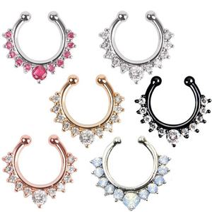 Offres Spéciales CZ <span class=keywords><strong>diamant</strong></span> décoration <span class=keywords><strong>faux</strong></span> nez anneaux cerceau plaqué or aucun <span class=keywords><strong>piercing</strong></span> bijoux cristal nez anneau broche - Product Image 5