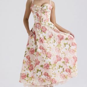 Vestido Halter Floral de Verano Francés de la Serie Temperament, con Opción de Personalización de Muestras, Estilo Viento Suave, Falda Larga Ajustada con Estampado Floral - Product Image 5