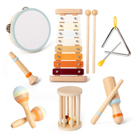 7 Pcs Wooden Percussion Instruments Set Musical Instruments Gift Tambourine, c Rain Sound Tube Clarinet