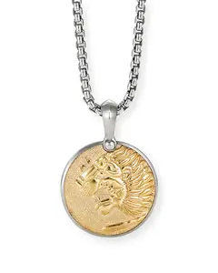 Amulet 18K Gold Plated Stainless Steel Medallion Coin Pendant Lion Head Necklace For Men