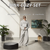 Ensemble de survêtement deux pièces pour femme avec logo personnalisé OEM, sweat à capuche et pantalon de jogging, en coton épais respirant, rose, pour l'hiver