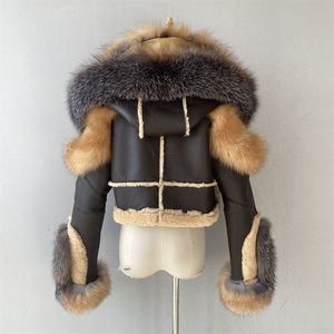 Jxwatcher Giacca Corta in Vera Pelliccia di Volpe Morbida con Cintura, Lussuosa con Grande Cappuccio, Cappotto in Vera Pelle di Montone con Pelliccia, Personalizzabile, per l'Inverno - Product Image 5