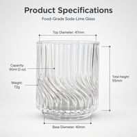Nouvel Arrivage Verre à shot classique ciselé à fond épais, mini, écologique, en verre épaissi 60ml, design moderne et luxueux