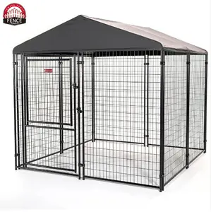 Black Steel 8 ft x 4 ft x 6 ft Dog Fence Dog Kennel Outdoor Steel Fence with Canopy