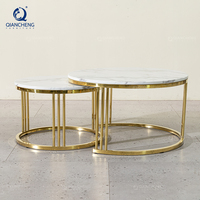 Table basse de luxe meubles de salon dessus de table en marbre table basse ronde en acier inoxydable en métal doré