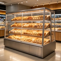 Vitrine à pain en bois sur mesure avec verre trempé et éclairage LED, avec rangement pour comptoir de boulangerie