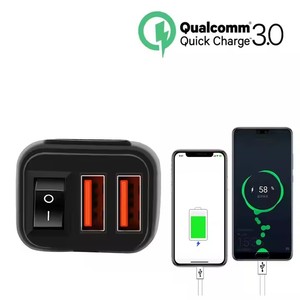 Dual Port USB 3.0 xe máy/xe đạp LED sạc nhanh Adapter với vôn kế On/Off chuyển đổi không thấm nước Phụ kiện xe máy - Product Image 2