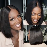 Perruques Courtes Bob Droites à Fermeture Kim 2x6 Sans Colle HD, Cheveux Humains Vierges Brésiliens Double Tissage 12A, Noir Naturel, En Gros