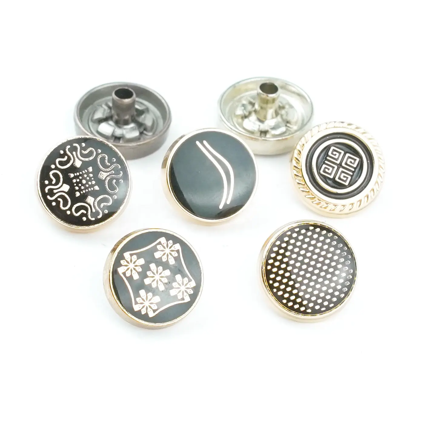 Jinyi Fabricant OEM ODM de boutons Abaya Thobe en alliage de zinc Bouton-poussoir Bouton pression en métal avec logo personnalisé pour vêtements