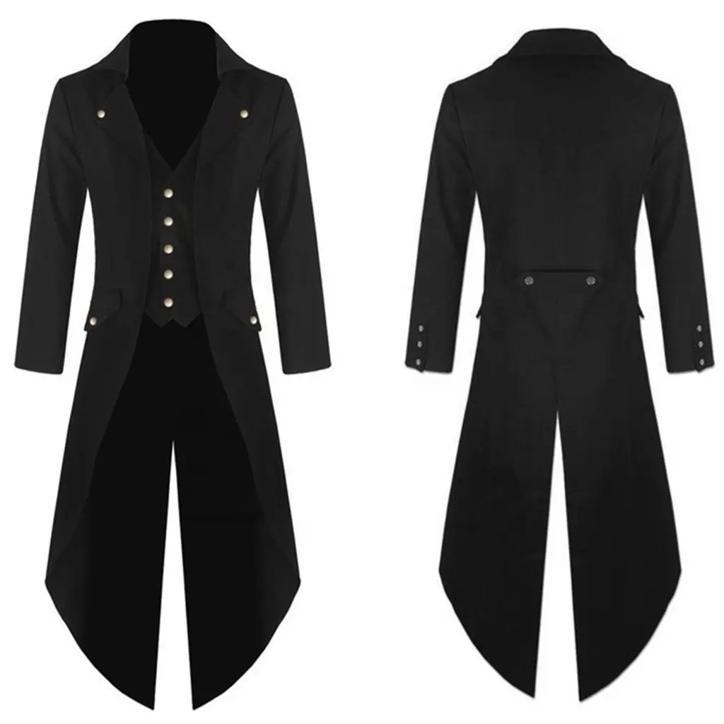 2021 Men Vintage Gothic Long Jacket Autumn Retro Cool Uniform Costume Trench Coat Steampunk Tailcoat Button Coat Male costume