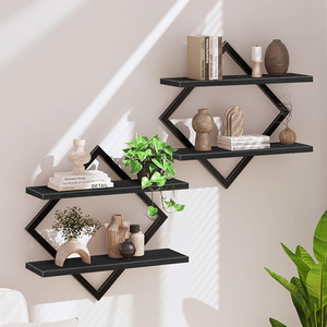 Étagère murale Lexinchen Diamond noire à 2 niveaux pour le rangement et la décoration du salon et de la cuisine - Product Image 1