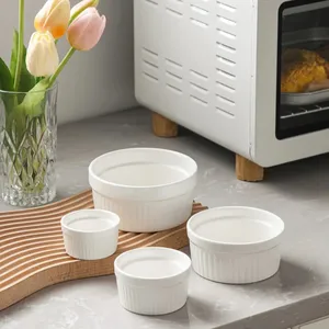 New Arrival Solid Color Thickened Round Ceramic Salad Dessert Baking Bowl For Oven Air Fryer
