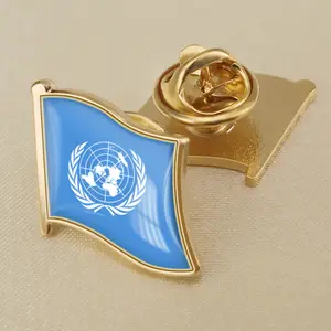 世界和平联合国国旗硬质搪瓷别针，带环氧装饰金属工艺品徽章联合国环氧圆顶翻领别针