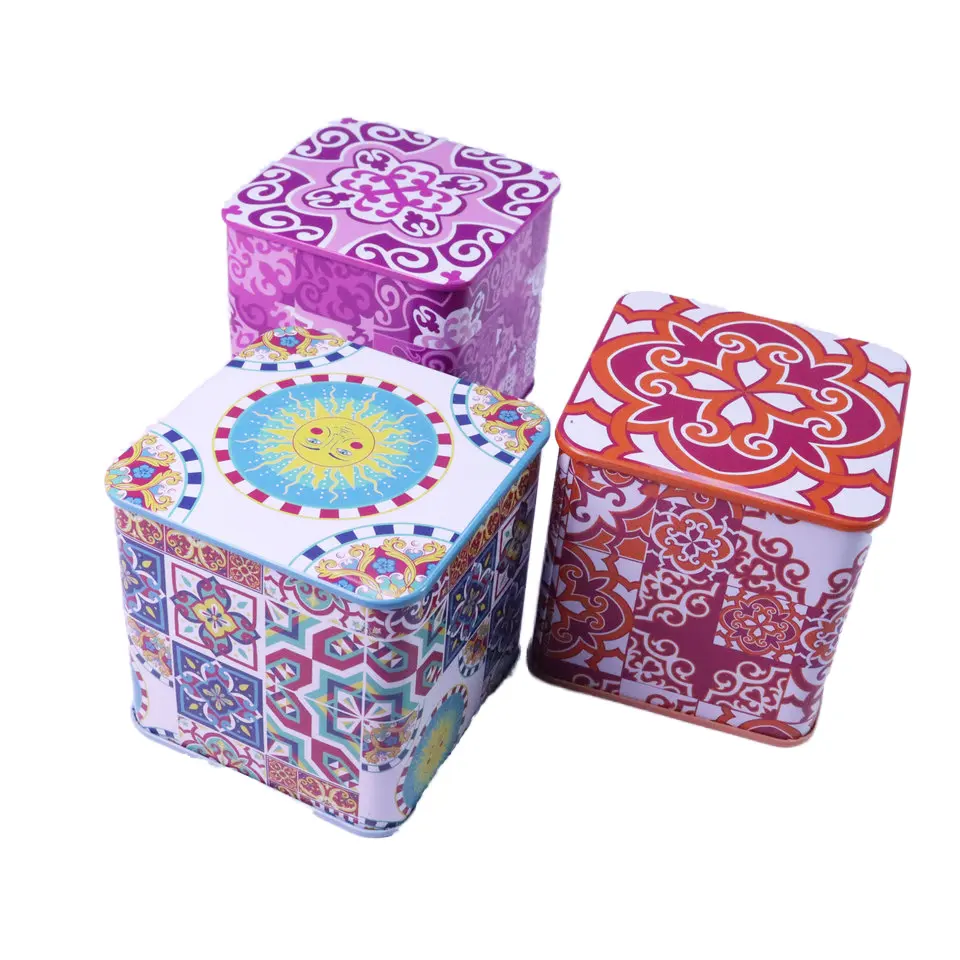 Wholesale Custom Colorful Patterns Coffee Set Gift Box With Lid Storage Sugar Can Square Shape