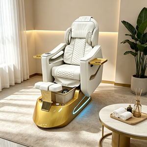 Fauteuil de pédicure électrique de luxe avec base dorée, lumière LED, fonction massage, plateau latéral et baignoire pour les pieds - Product Image 6