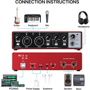 Factory OEM Professional 2 Channel <strong>USB</strong> <strong>Audio</strong> Interface <strong>Sound</strong> Card for Laptop <strong>Computer</strong> Karaoke Music Carte Son Studio Recording - Product Image 2