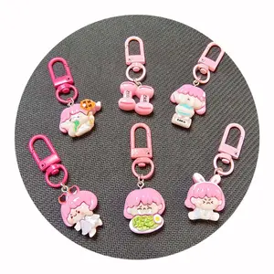 Bulk Cute Resin Girl Metal Keychain Custom DIY Key Ring Chain 100pcs/lot for Handbag Phone Decoration