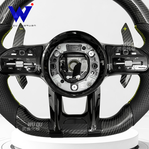 Volant personnalisé en fibre de carbone noire avec étiquette verte, adapté aux Mercedes Benz C <span class=keywords><strong>GLC</strong></span> E S CLS AMG, amélioration de l'intérieur. - Product Image 4