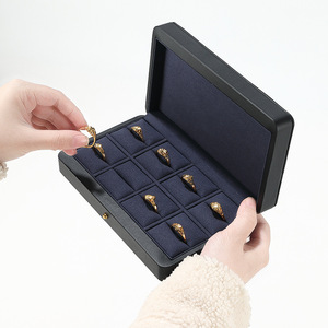 Manufacturer Customized Logo High-end Luxury Vintage Rectangle PU Leather Portable Ring <b>Storage</b> Jewelry <b>Box</b> Pendant Display - Product Image 1