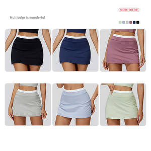 Nude-Feeling Color Blocking Eingebaute Legging-und Aufbewahrung tasche Sport kleid High-Waist Thread <span class=keywords><strong>2</strong></span>-in-1 Bequemes Tennis kleid - Product Image 6