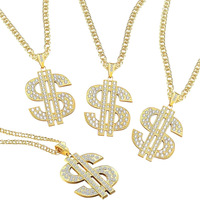 Collier pendentif dollar américain entièrement serti de diamants pour hommes, style hip-hop, chaîne en alliage pour rappeurs, accessoires de costume d'Halloween
