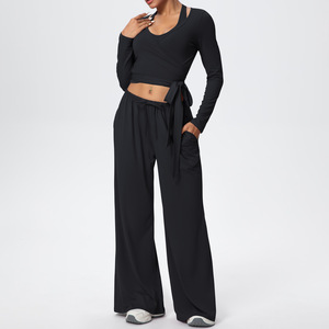 Ensemble long pour femme en Spandex et Polyester, extensible dans les quatre sens, grande taille, respirant, col en V, bretelles spaghetti, infroissable, couleur unie - Product Image 3