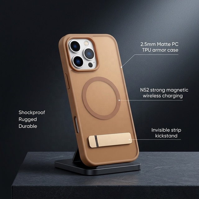 Premium Matte Frosted Magnetic Rugged Shockproof Wireless Charge 360 Protection Stand Mobile Phone Case for 18 17 16