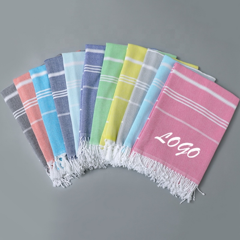 Biểu Tượng Tùy Chỉnh 100% Cotton Sọc Thiết Kế Tua Tắm Hammam Fouta Khăn Superdry Khô pestemal Thổ Nhĩ Kỳ Bãi Biển Khăn