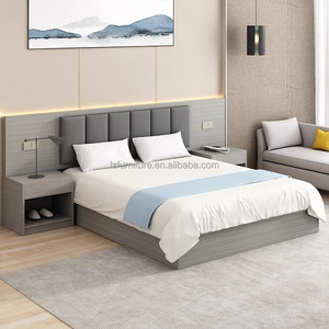 Commercial Furniture 3 Star Hotel <b>Twin</b> Bedroom Sets Solid Wood <b>Bed</b> <b>Frame</b> With Soft Upholstered Headboards & Nightstands - Product Image 2