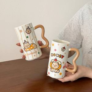 Cute Kapibala <b>Ceramic</b> <b>Mug</b> With Handle Cartoon Pattern Polka Dot Striped Checkered Design For Coffee Tea Breakfast Gift - Product Image 2