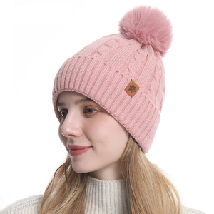 Chapeau en tricot doublé en polaire pour <span class=keywords><strong>femme</strong></span>, chapeau d'hiver doux, chapeau de cyclisme chaud, logo personnalisé, <span class=keywords><strong>bonnet</strong></span> en tricot, <span class=keywords><strong>bonnet</strong></span> <span class=keywords><strong>pompon</strong></span> - Product Image 5