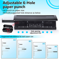 Perforatrice professionnelle Allwin 0660 réglable en métal, revêtement poudré multicolore, six trous, capacité 8 feuilles pour agenda