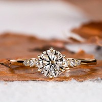Bague de fiançailles vintage pour femme en argent sterling S925 plaqué or 18 carats avec diamant de laboratoire et zircon latéral, taille brillant IGI